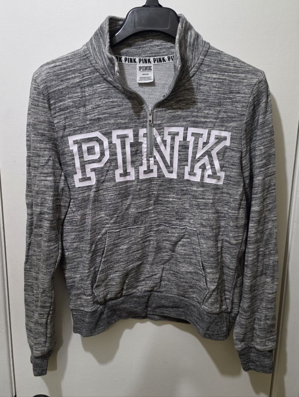 PINK Victoria's Secret Gray Half-Zip Pullover with White Logo
